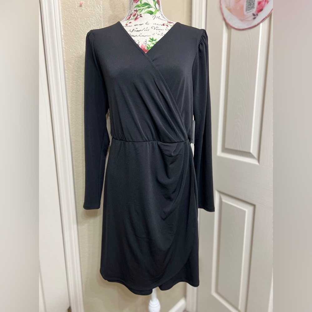 NWT Nine West Plus Size 0X Black Long Sleeve Midi Dress